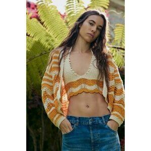 Zara Women's Small Beige Yellow Oversized Open Front Cardigan Knit Sweater